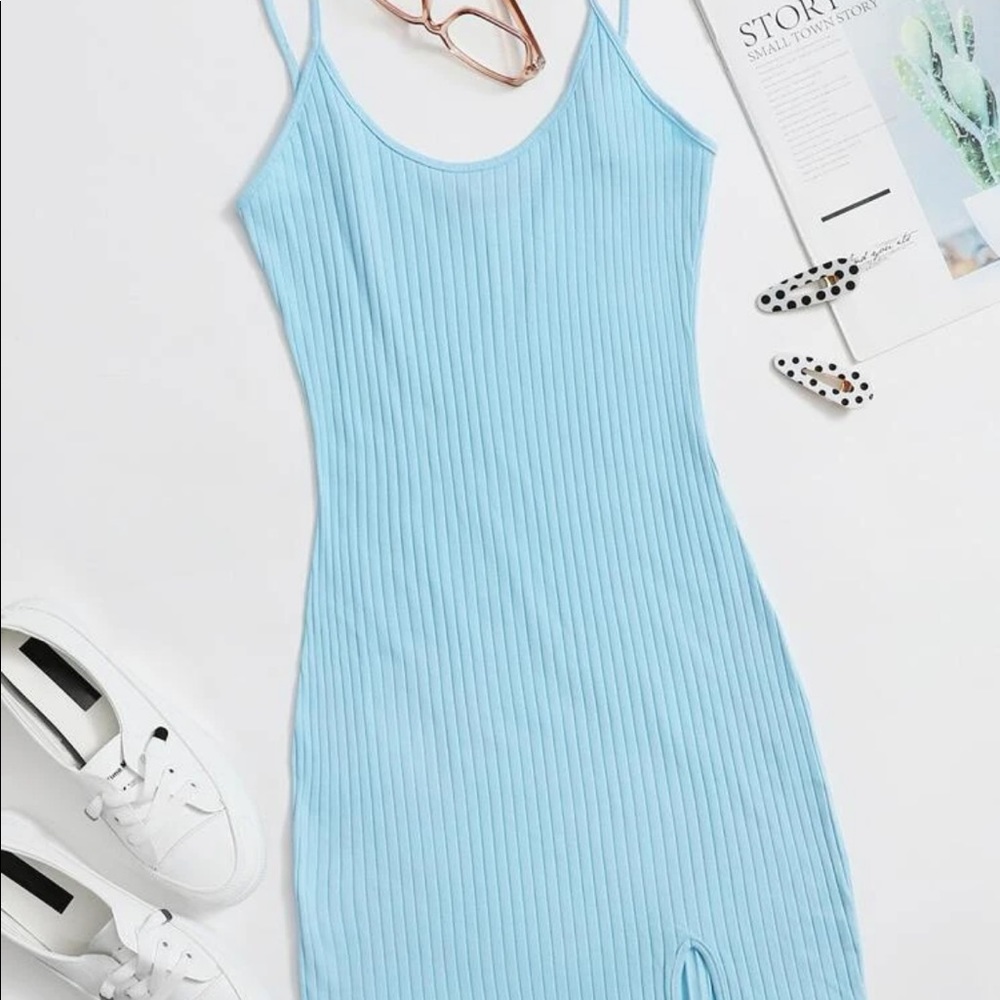 Split Hem Rib-Knit Bodycon Dress